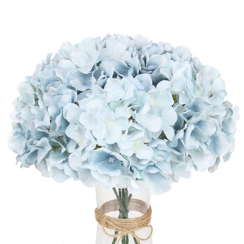 Exoment Silk Hydrangea Heads with Stems,Lake Blue Artificial Flower Heads DIY Wedding Centerpiece Home Party Baby Shower Decor (10, Lake Blue) - Image 1